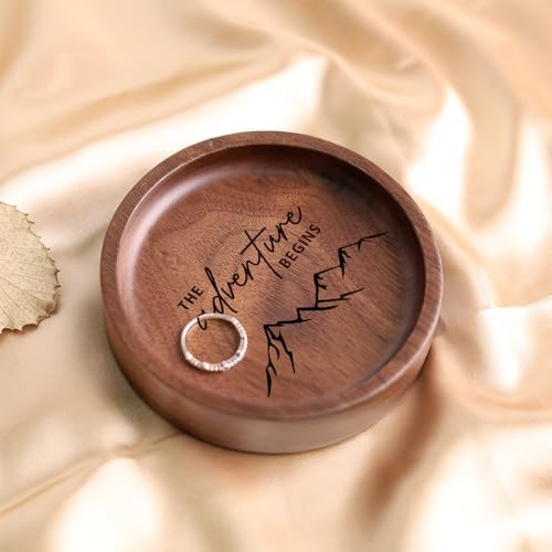 La Boda Wooden Ring Tray Engraved Wedding Ring Holder for Couples