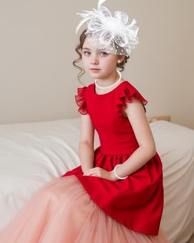 Girls Tea Party Fascinators Hats with Lace Gloves and Pearls
