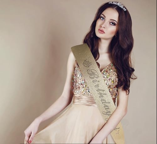Birthday Girl Sash for Women with Gold Glitter and Black Rhinestone