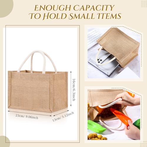Cunno 12 Pcs Mini Jute Tote Bags Waterproof with Handles