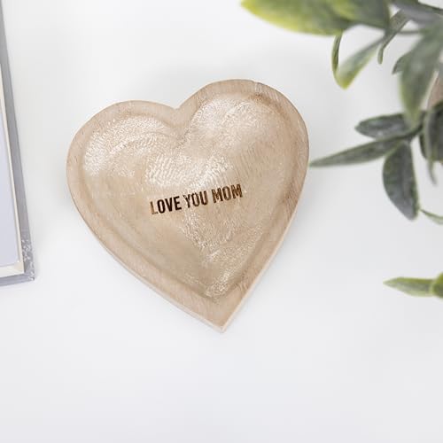 Love You Mom Heart-Shaped Paulownia Wood Keepsake Dish