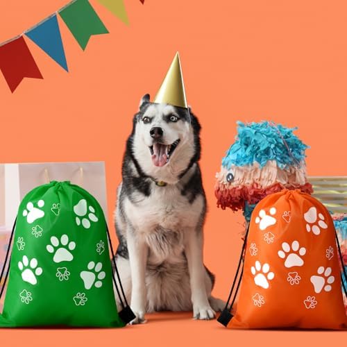 Weewooday 16 Pcs Paw Print Drawstring Backpack Bags