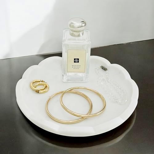 Scalloped White Marble Jewelry Tray with Soap Dish Use