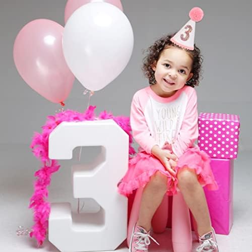 Pink Glitter Birthday Hat with Pom Toppers for Girls