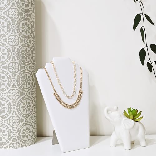 MOOCA 6 Piece White Faux Leather Easel Necklace Display