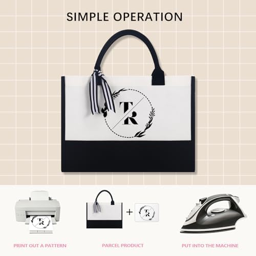 OKBA 10PCS Classic Canvas Tote Bag Black and White with Zipper Pocket