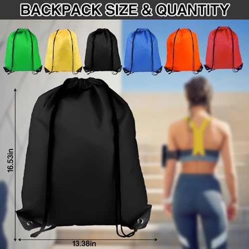 COIDEA Drawstring Backpack 6Pcs Black Gym Bags for Sports Travel