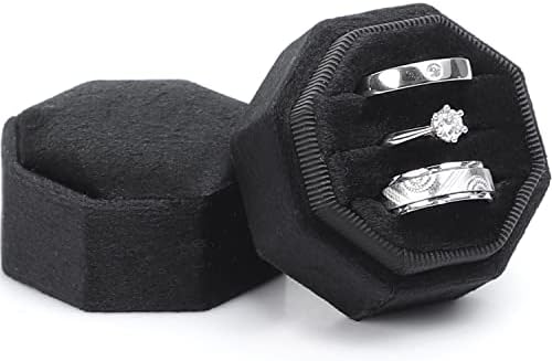 WantGor Velvet Ring Box with 3 Slots Black
