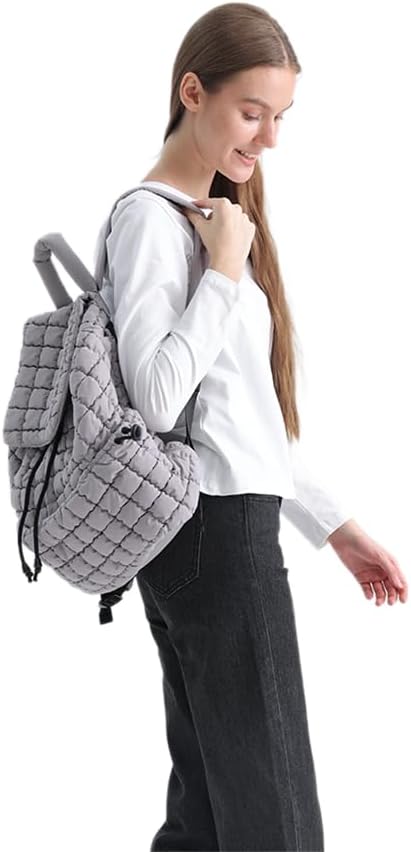 VAKAER Lightweight Quilted Hiker Backpack for Women Light Gray