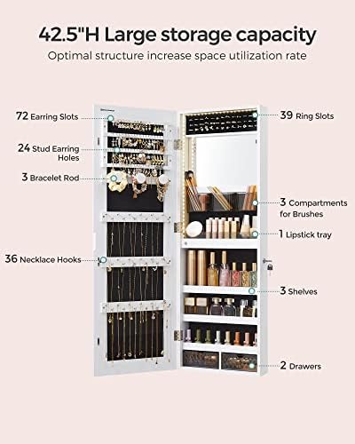 SONGMICS Jewelry Armoire with Lighted Mirror and 2 Drawers