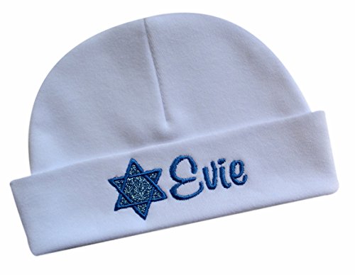 Personalized Sparkling Star Of David Baby Girl Hat with Embroidered Name