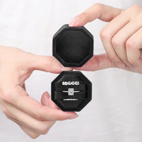 WantGor Velvet Ring Box with 3 Slots Black