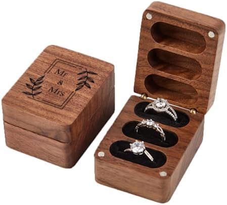 Roycraft Mr Mrs Wedding Ring Box 3 Slot Black Lining