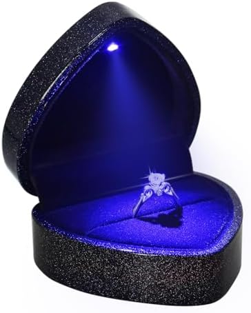 Luxury LED Lighted Engagement Ring Box Heart Shaped Elegant Starry Sky Display Case