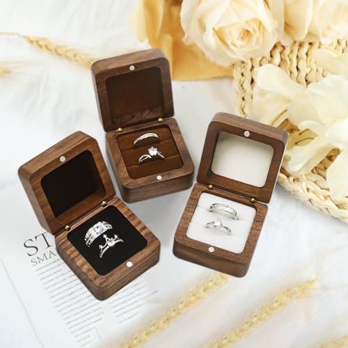 Exquisite Wooden Ring Box with 2 Slots Black