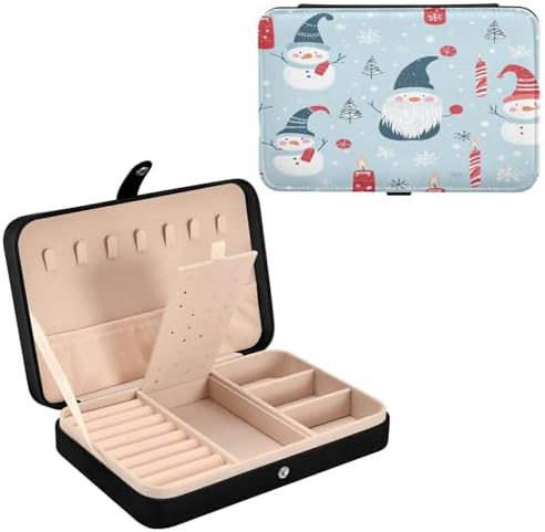 Snowman and Candle Jewelry Box PU Leather Travel Organizer