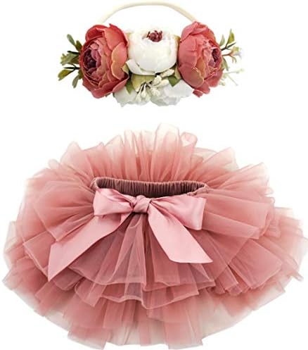 BGFKS Baby Girls Tutu Skirt with Diaper Cover and Flower Headband