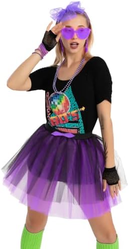 Purple 80s Costume Set with Tutu Headband and Accessories