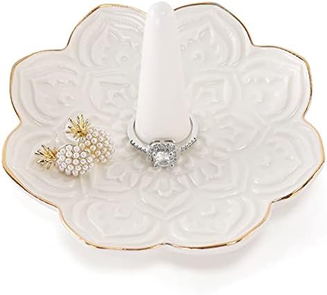 Ceramic White Mandala Jewelry Holder for Women