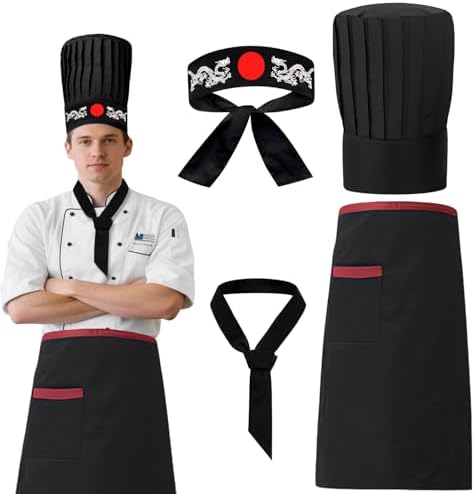 Hibachi Chef Costume Set 4PC - Hat Apron Headband Tie