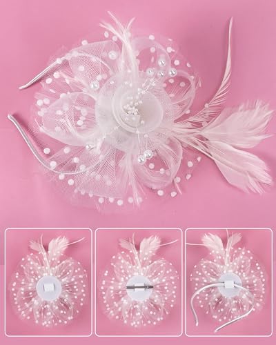 Girls Tea Party Fascinators Hats with Lace Gloves and Pearls