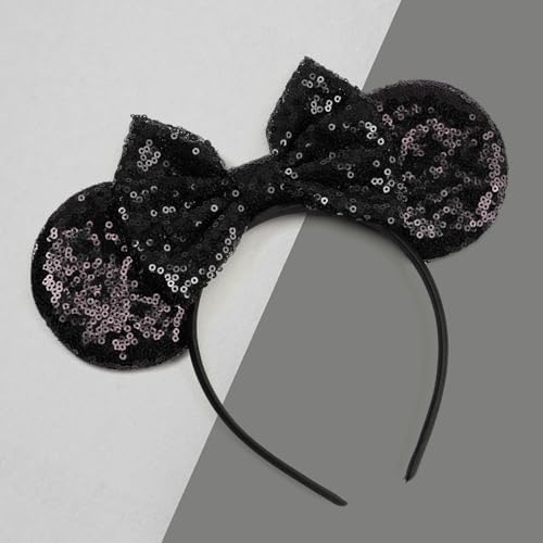 Classic Black Sequin Mouse Ears Headband for Adults