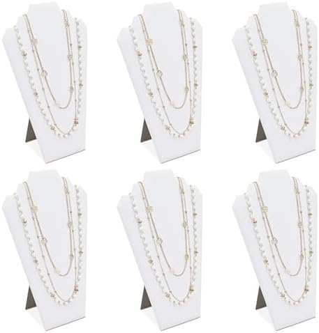 MOOCA 6 Piece White Faux Leather Easel Necklace Display
