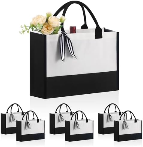 OKBA 6 Pack Personalized Classic Canvas Tote Bag with Zipper Pocket