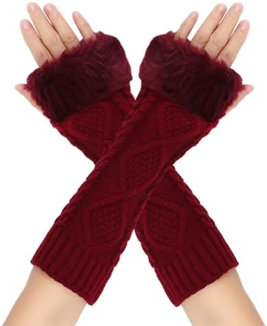 Womens Furry Cuff Arm Warmers with Thumb Hole