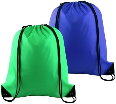 PLULON 2Pcs Drawstring Bags Green Blue Sport Gym Backpack