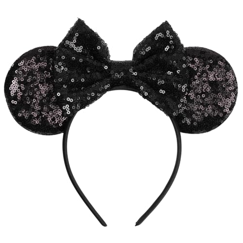 Classic Black Sequin Mouse Ears Headband for Adults