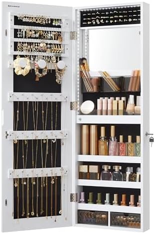 SONGMICS Jewelry Armoire with Lighted Mirror and 2 Drawers
