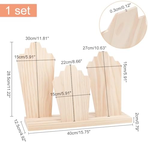 PH PandaHall 3-Row Wood Necklace Display Stand
