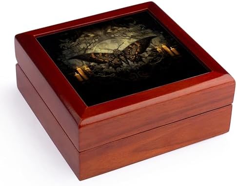 Gothic Moth Jewelry Box with Glowing Candles Design
