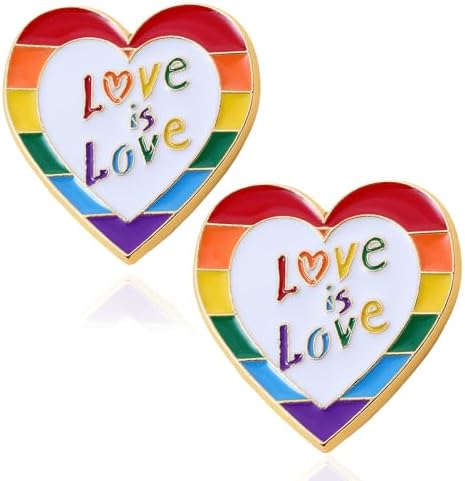 2PCS Love is Love LGBTQ Heart Rainbow Pins