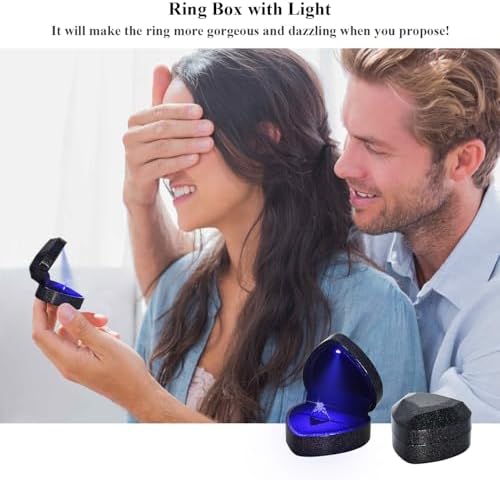 Luxury LED Lighted Engagement Ring Box Heart Shaped Elegant Starry Sky Display Case