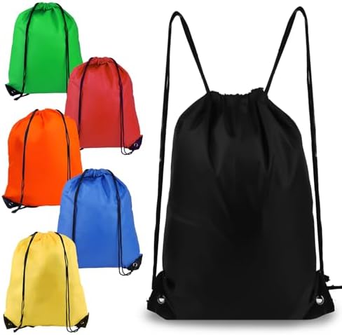 COIDEA Drawstring Backpack 6Pcs Black Gym Bags for Sports Travel