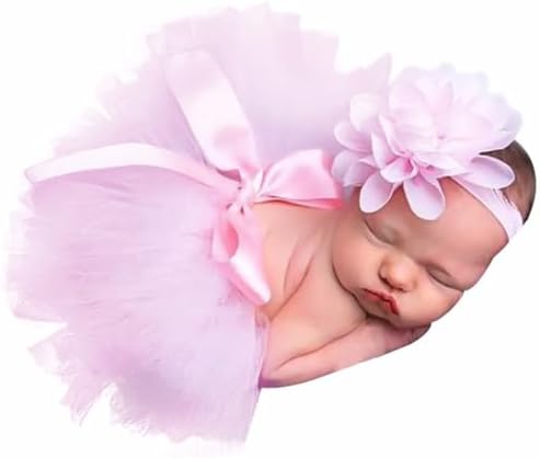 Medsuo Newborn Tutu Skirt and Pink Flower Headband