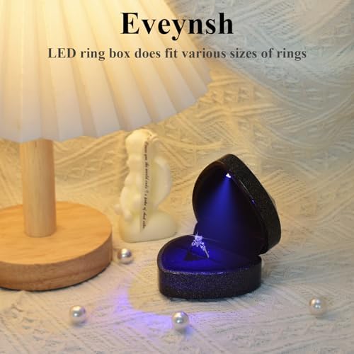Luxury LED Lighted Engagement Ring Box Heart Shaped Elegant Starry Sky Display Case