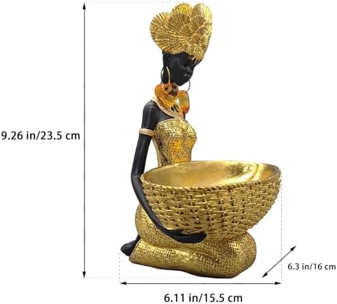 African Tribal Lady Sculpture Tray - Gold