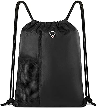 BeeGreen Drawstring Backpack Gym Bag with Shoe Compartment and Two Water Bottle Holders
