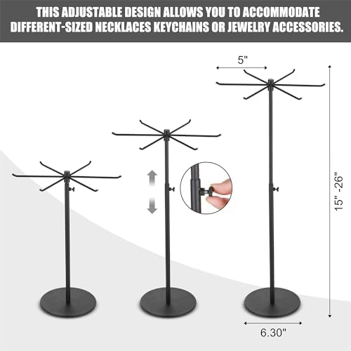 Adjustable Height Rotating Jewelry Display Stand - Matte Black 1 Pack