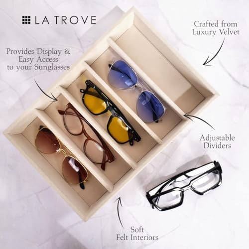 Luxury Velvet Sunglass Organizer Tray for Accessories Cream 5 Slot