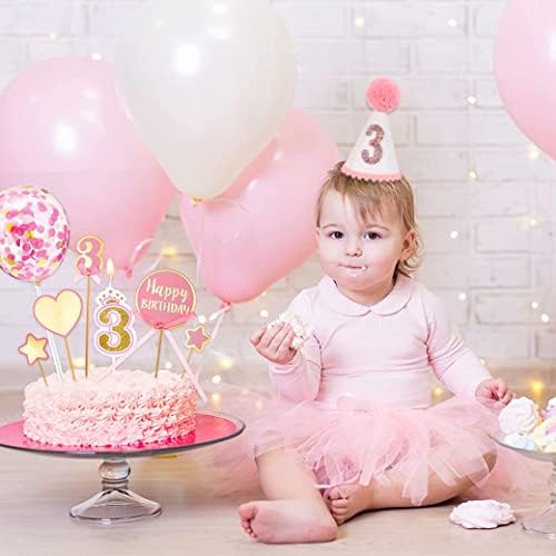 Pink Glitter Birthday Hat with Pom Toppers for Girls