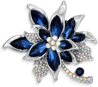 Blue Flower Brooch Pin for Women with Crystals and Rhinestones