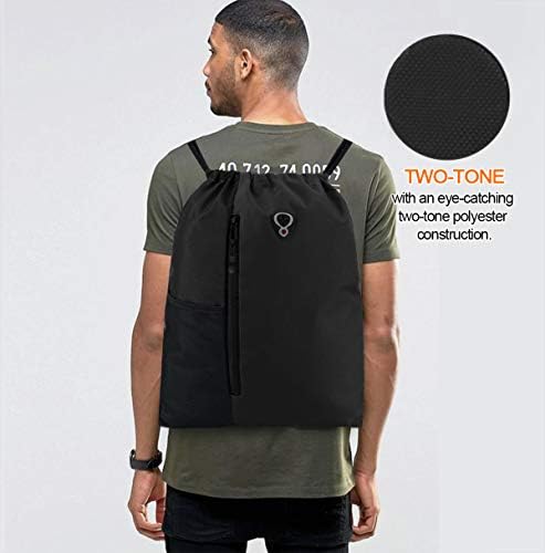 BeeGreen Drawstring Backpack Gym Bag with Shoe Compartment and Two Water Bottle Holders