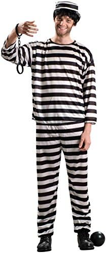 Mens Prisoner Costume with Striped Shirt and Pants