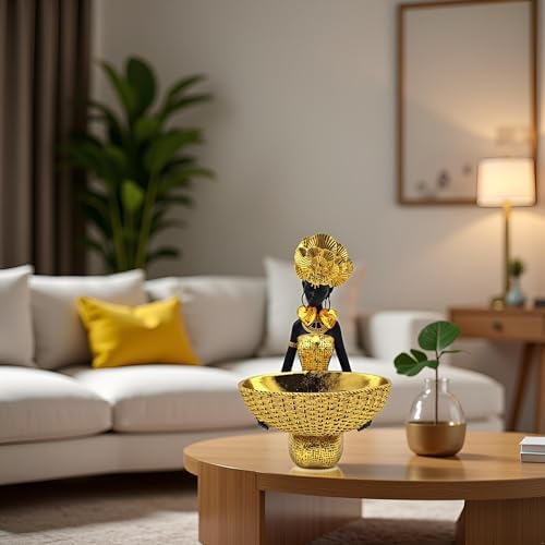 African Tribal Lady Sculpture Tray - Gold