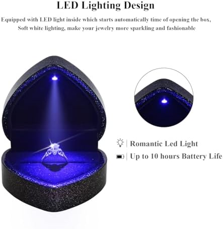 Luxury LED Lighted Engagement Ring Box Heart Shaped Elegant Starry Sky Display Case