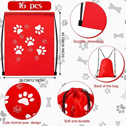 Weewooday 16 Pcs Paw Print Drawstring Backpack Bags
